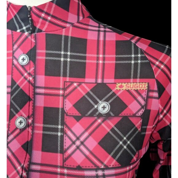 Sugoi Lumber Jane Pink And Black Plaid Cycling Jersey With Pockets Size Small - Picture 7 of 16